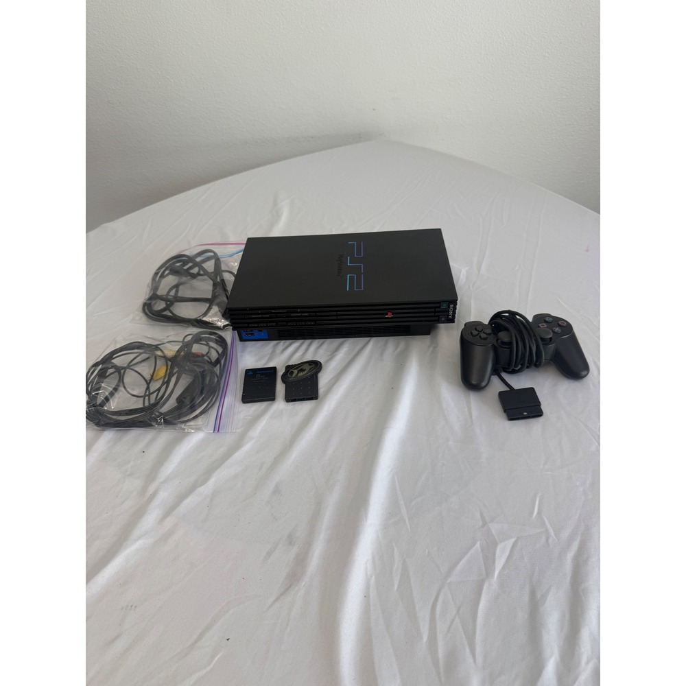Sony PlayStation2 PS2 Fat Console Bundle  Black Controller Memory Card TESTED